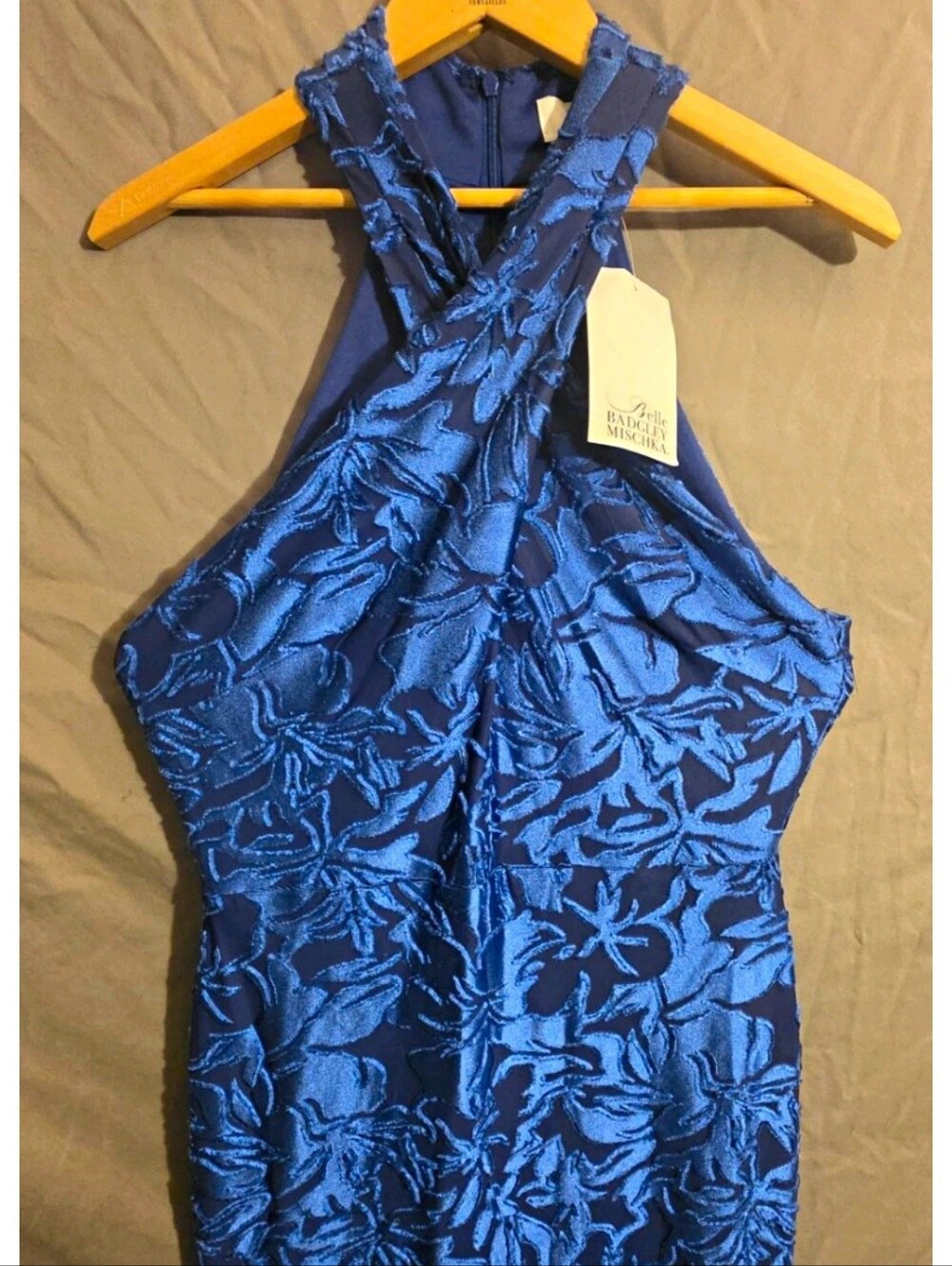 NWT Royal Blue Belle Badgley Mischka Pacey Halter Dress Sz 8